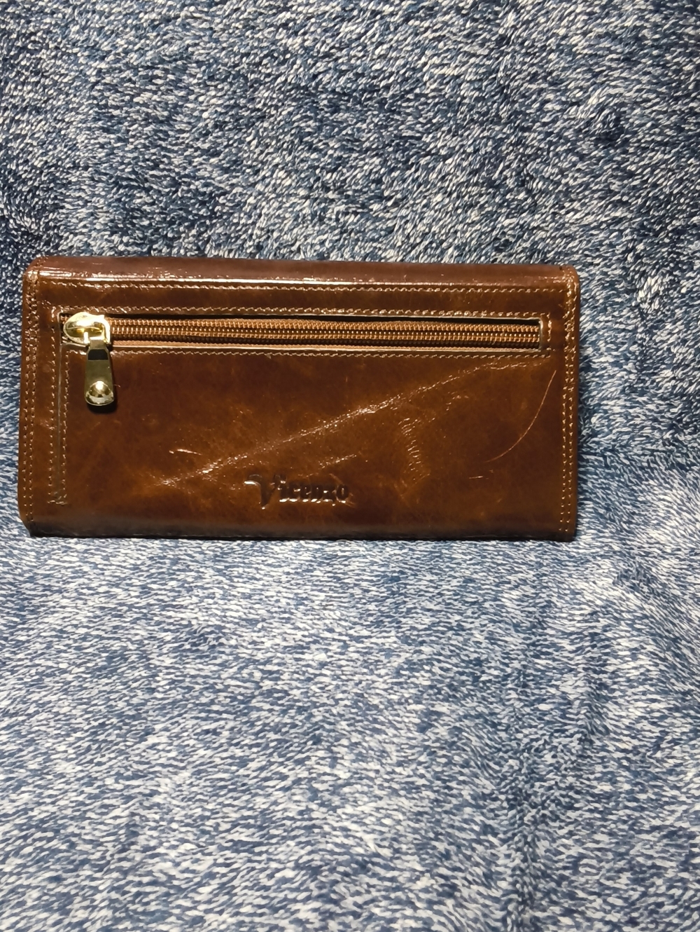 Vicenzo Genuine Brown Leather Long Trifold Wallet Clutch with Exterior Zip...